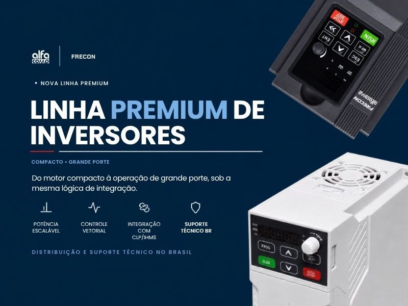 A nova linha premium de inversores de frequência da Alfacomp: do motor compacto à operação de grande porte, sob a mesma lógica de integração.