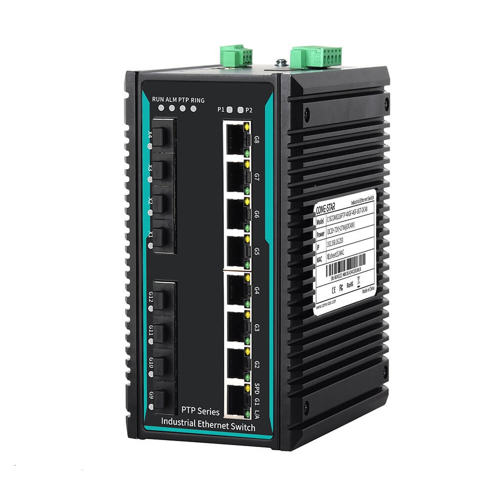 CISCOM8216PTP-4XGF-4GF-8GT – Switch Ethernet industrial gerenciável Layer 3 com PTP, 16 portas e montagem em trilho DIN