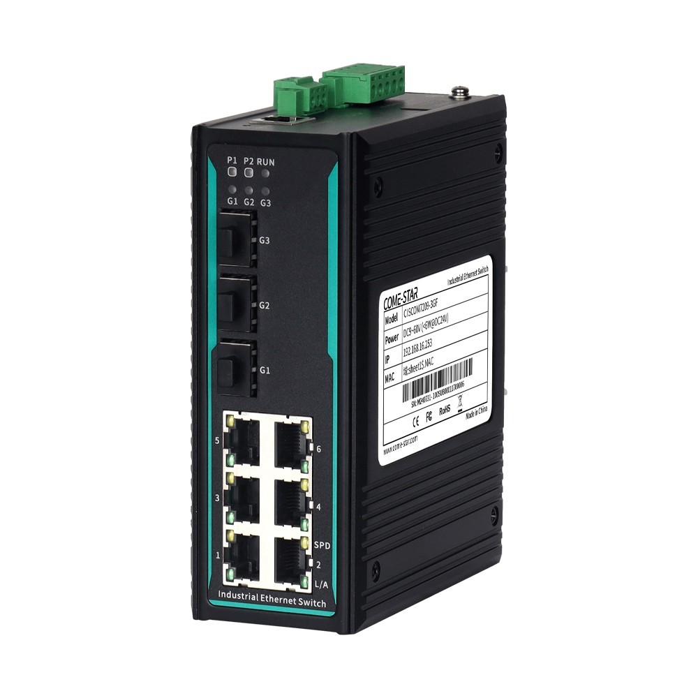 MISCOM7209-3GF – Switch Ethernet industrial gerenciável Layer 2 Gigabit com 9 portas para trilho DIN